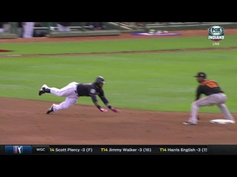 SF@CLE: Santana rips RBI double down first-base line