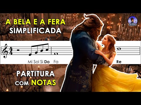 A Bela e a Fera | Partitura com Notas para Flauta Doce, Violino com Playback no Piano
