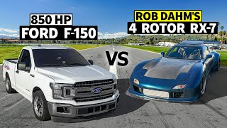 Rob Dahm’s 1 of 1 4-Rotor RX-7 drag races 850hp F-150 // THIS vs DAHM