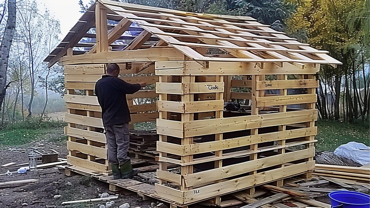 Man Builds a House with ABANDONED PALLETS in the Middle of the Forest | by @lesnoy_craft8607