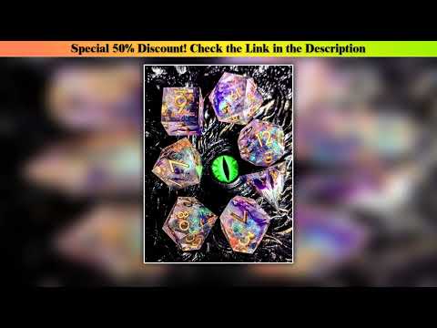 First Look Sharp Edge Resin Dice Set - 7 Piece Polyhedral DnD Dice, Light Purple with Gold Numbers,