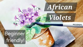 African Violets in Watercolor! 😊 Watercolor flowers for beginners!