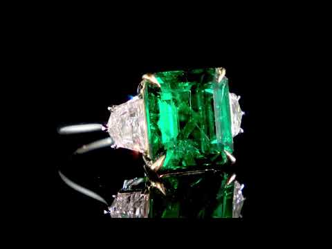 AGL Certified 5.29ct Emerald Cut Emerald and Diamond Ring