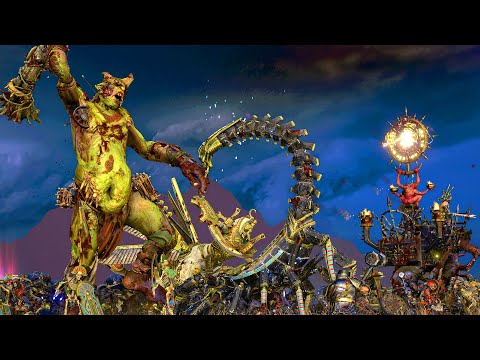 TOMB KINGS and DWARFS vs GREENSKINS and WARRIORS OF CHAOS - Warhammer TotalWar cinematic battle