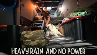 OUT OF POWER. Hiding My Battery In The Bushes. VAN LIFE IN HEAVY RAIN