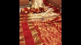White and Royal Red Color Kanjeevaram Silk Mark Saree