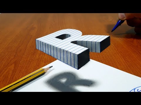 3D Trick Art On Line Paper, Floating Letter R