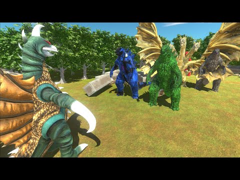 GIGAN 197X VS GHIDORAH & ALL GODZILLA DEATH RUN - Animal Revolt Battle Simulator