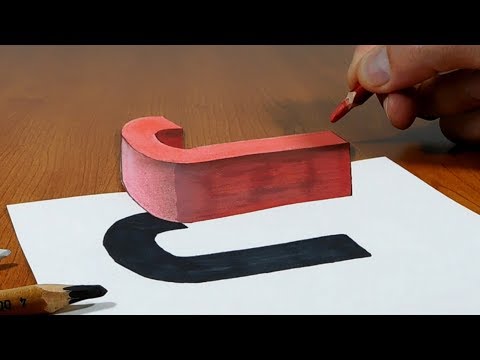 Try to do 3D Trick Art on Paper, floating letter J