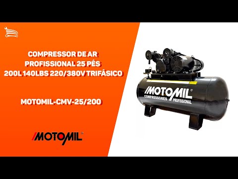 Compressor de Ar 25 Pés 200L 6HP 220/380V - Trifásico MOTOMIL-CMV-25/200 - Video