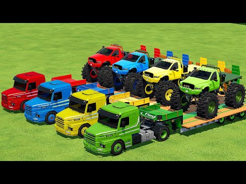 TRANSPORTING COLORED MONSTER TRUCKS WITH SCANIA TRUCKS - Farming Simulator 22