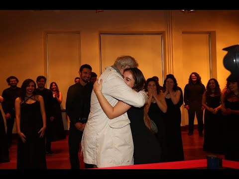 Sir Ian McKellen listens to Lord of the Rings Arrangement