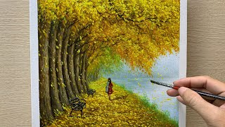 Daily Art #055 / Paint a Girl walking in autumn leaves covered park