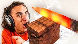 EXPERIMENT! GLOWING 1000 DEGREES HOT KNIFE VS CHOCOLATE! (Reacting To)