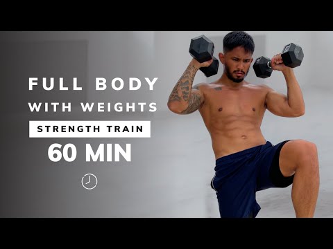 1 HOUR FULL BODY WITH WEIGHTS - Dumbbell Workout At Home - Build Muscle & Strength