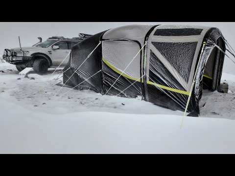 Winter Camping in Snow Blizzard - Huge Family Air Tent