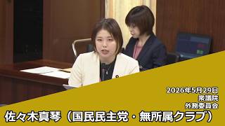 【字幕付き】20260529 衆議院 外務委員会 07 佐々木真琴 国民民主党・無所属クラブ