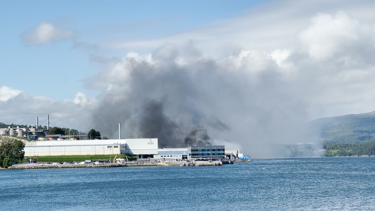 Un incendio calcina 11.000 metros de las instalaciones de la conservera Jealsa en Boiro (Coruña)