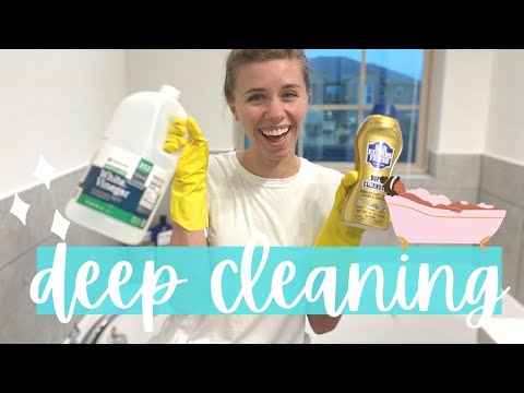 Part of a video titled How to Deep Clean Your Bathroom! | ACTUALLY DIRTY HOME - YouTube