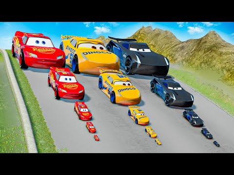 Big & Small Cruz Ramirez vs Big & Small Lightning Mcqueen vs Jackson Storm vs DOWN OF DEATH!