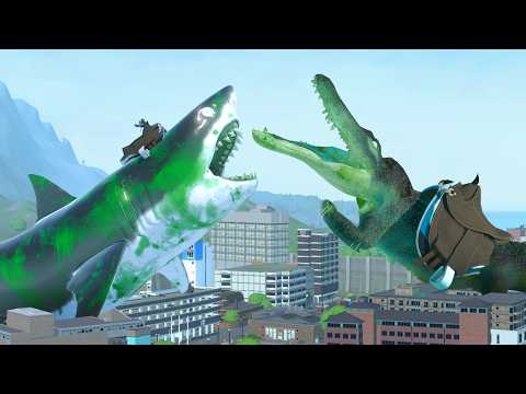 Giant Zombie Megalodon vs Giant Zombie Alligator