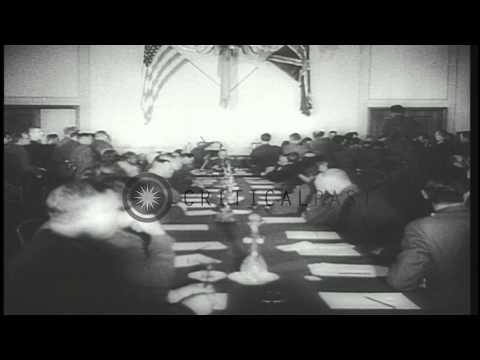 Marshal Keitel signs the ratification of unconditional surrender in Berlin, Germa...HD Stock Footage