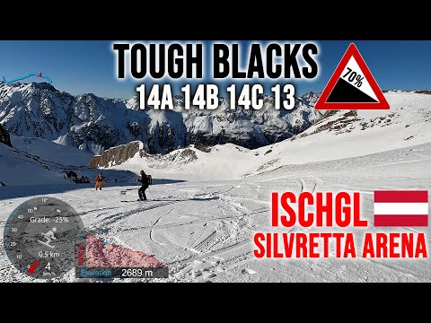 [4K] Skiing Ischgl, Tough Blacks - 70% 14a 14b 14c and 13, Silvretta Arena Austria, GoPro HERO13