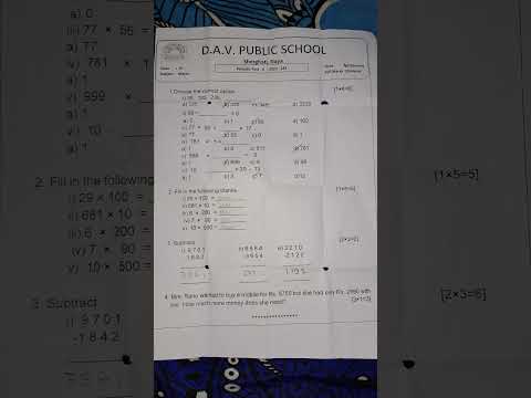 DAV class 3 Subject Maths Question paper of PT-2 2023-24 #viralshorts2023