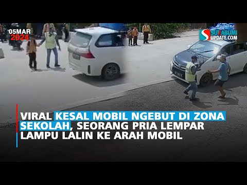 Viral Kesal Mobil Ngebut Di Zona Sekolah , Seorang Pria Lempar Lampu Lalin Ke Arah Mobil