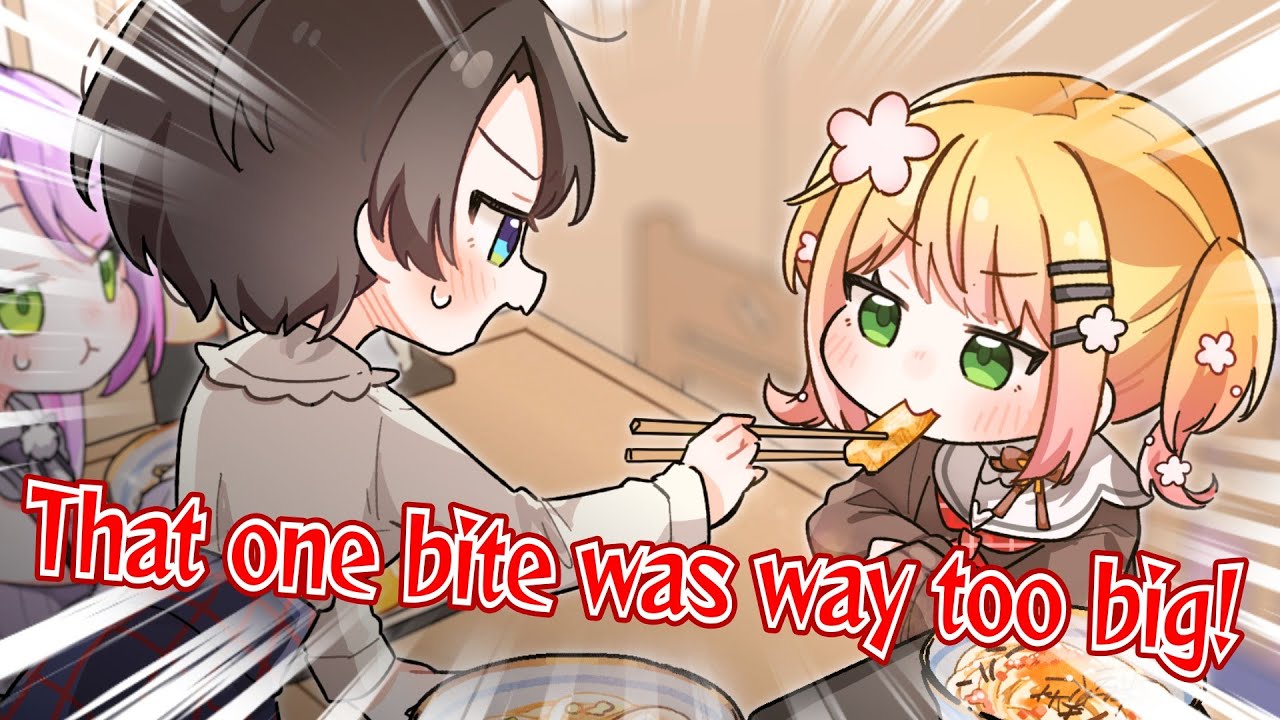 Nenechi Eats Half of Subaru’s Fish Cake Tempura in One Bite!【Oozora Subaru/Momosuzu Nene】