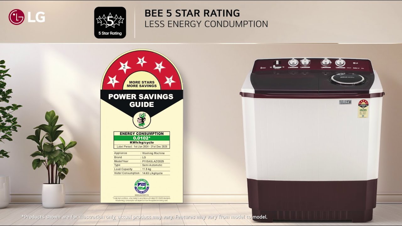 LG 7.5Kg Semi Automatic Washing Machine, Roller Jet Pulsator, Burgundy, 5 Star, P7510RRAZ