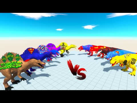 ARBS DINOSAUR  HULK + SUPERMAN + SPIDER-MAN TOURNAMENT FIGHT - Animal Revolt Battle Simulator