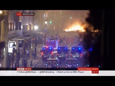 Catalonia protests Marches and general strike paralyse Barcelona (Spain) BBC News 18th October 2019