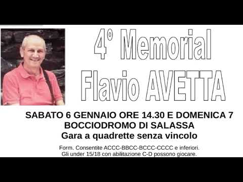 Bocce : Programma Quarti di Finale - 4° Memorial Flavio Avetta - Salassa (TO) - 7 Gennaio 2024