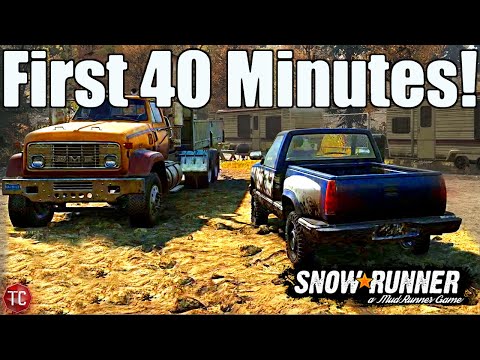 SnowRunner: FIRST 40 MINUTES OF GAMEPLAY! Starter Truck, Mud, Exploring, & MORE
