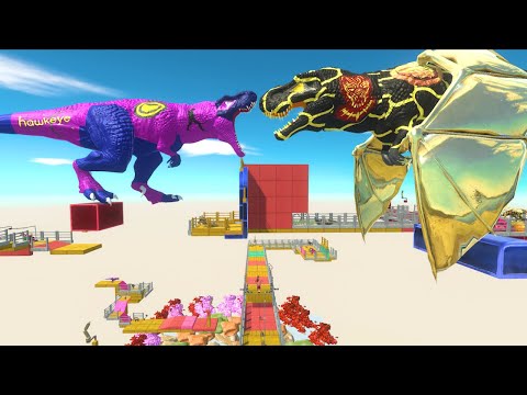 Hawkeye T-rex Dinosaur VS Kill Monger🚑Rescue Death Run Trap Jump-Animal Revolt Battle Simulator