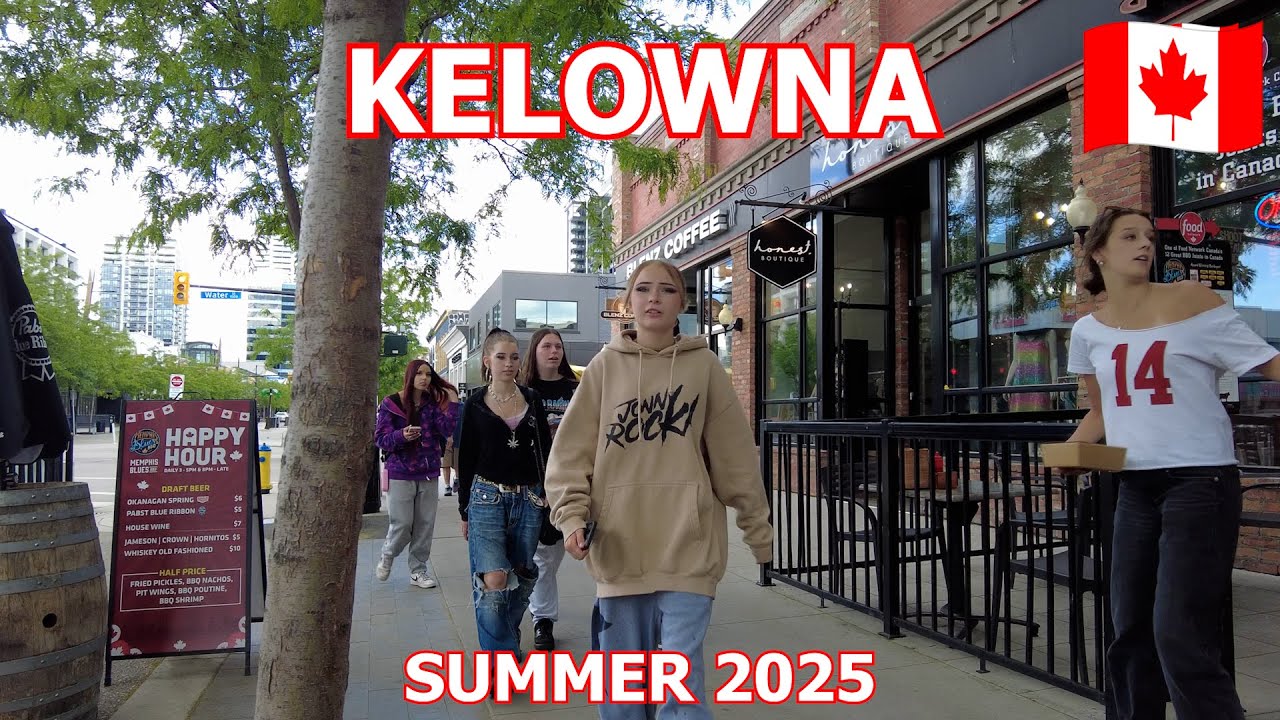 Walking in Downtown KELOWNA BC CANADA in Summer 2025