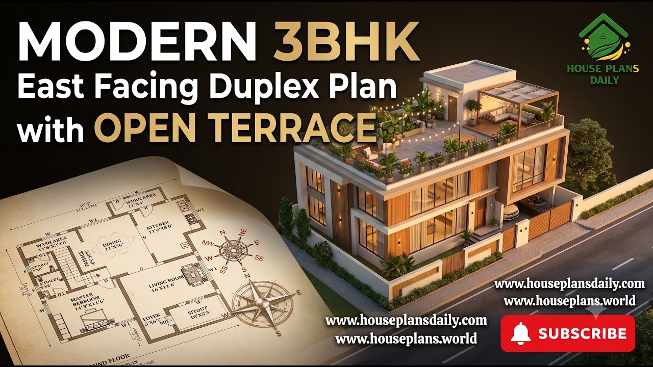 Modern 3BHK East Facing Duplex Plan with open Terrace