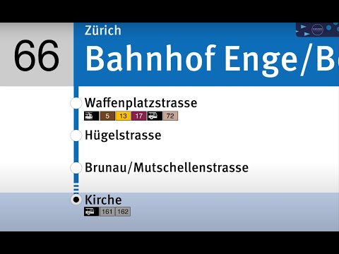 VBZ Ansagen » 66 Zürich, Bahnhof Enge/Bederstrasse — Kilchberg ZH, Kirche | SLBahnen