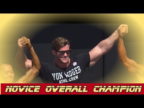 Calum Von Moger Presents the Novice Overall Champion Trophy