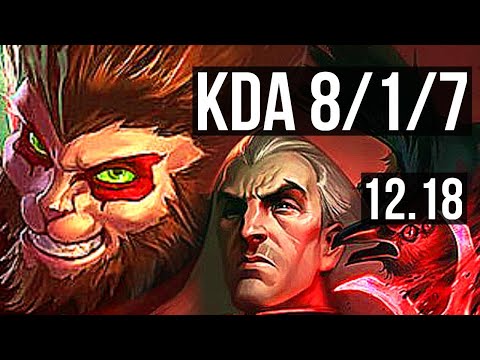 WUKONG vs SWAIN (MID) | 8/1/7, Legendary, 300+ games | KR Master | 12.18