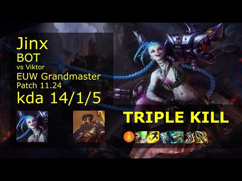 Jinx ADC vs Viktor - EUW Grandmaster 14/1/5 Patch 11.24 Gameplay