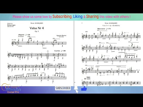 Waltz Op. 8, no. 4 of  Agustín Barrios Mangore - for Guitar Tutorial with TABs