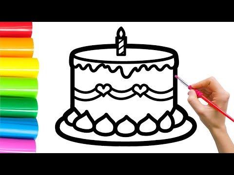 How to draw birthday cake and fun coloring for kids