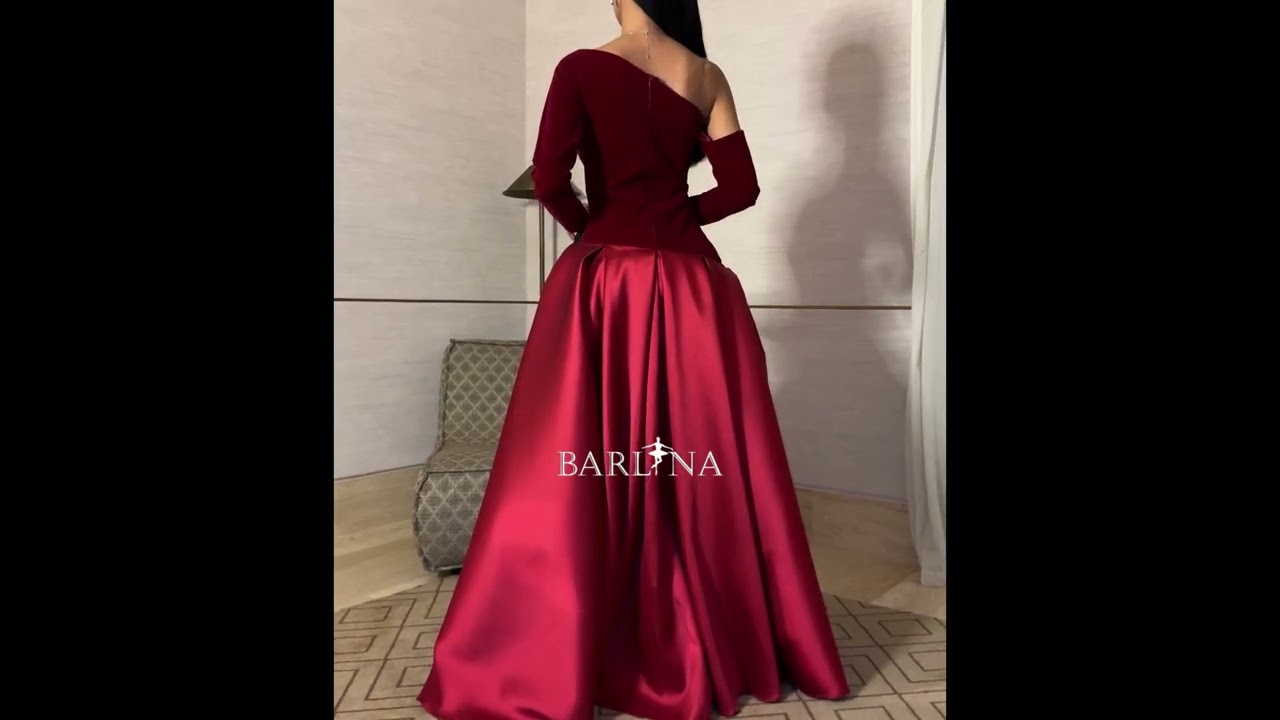 فستان سهرة عنابي مخملي منفوش - XXL