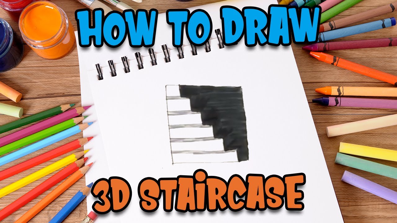 How to Draw easy 3D Staircase step by step for Kids