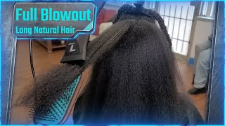 Gentle, Smooth Blowout Technique On Long Natural Hair | Salon Work