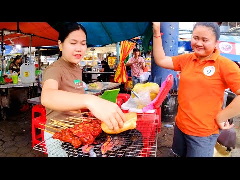 Cambodia Street Food - Noodles, Sausage, Pork, Beef Skewer, Snack, & More - Toul Tom Poung Market
