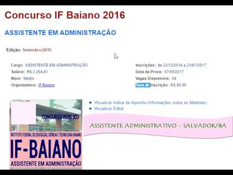 Concurso e Edital Assistente Administrativo IFBaiano 2017