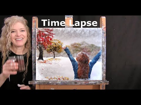 How to Draw and Paint "FIRST SNOWFALL" - Time Lapse - Fun and Easy Beginner Acrylic Painting Lesson